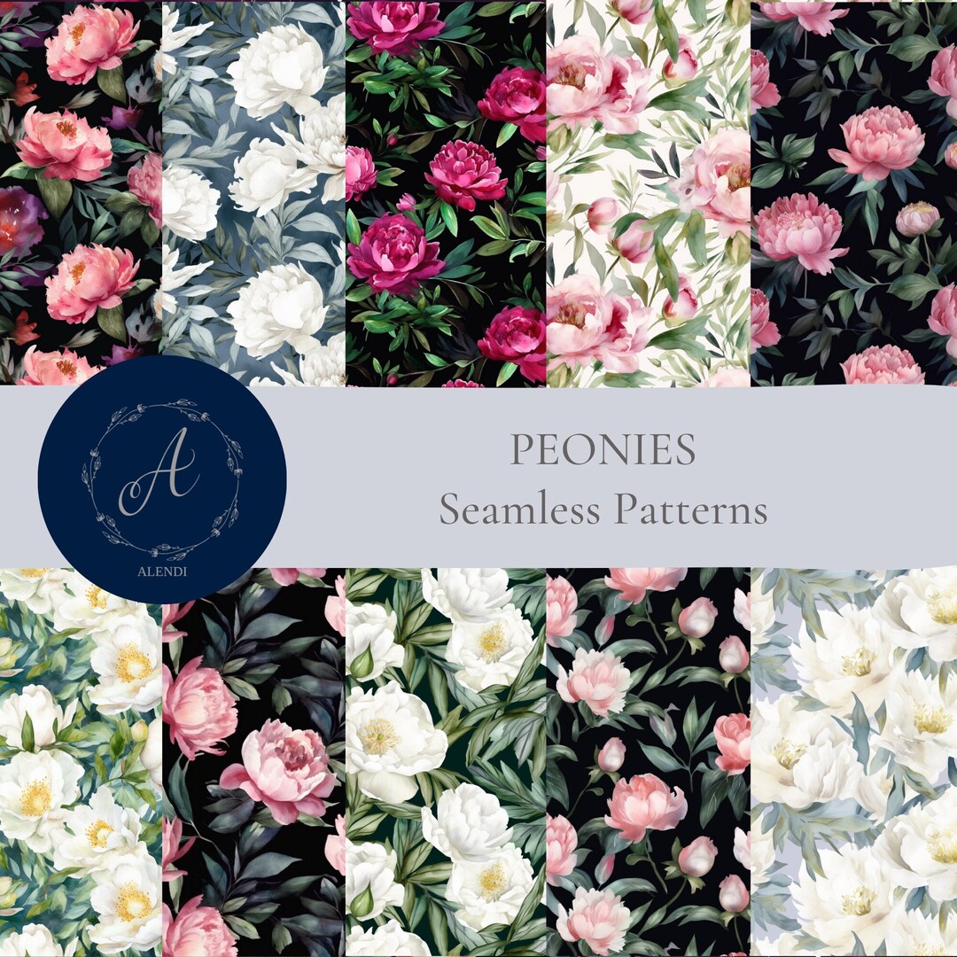 Watercolour Peonies Floral Seamless Pattern Digital Print Background ...