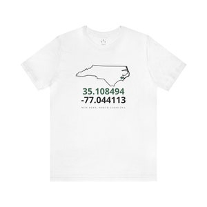 New Bern, NC, Longitude and Latitude, Unisex Jersey Short Sleeve Tee