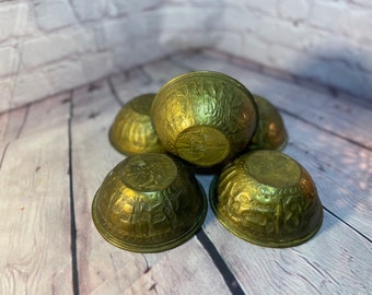 Islamic Charity Bowls Set of 5 | Embossed Brass | Handcrafted Muslim giving bowls