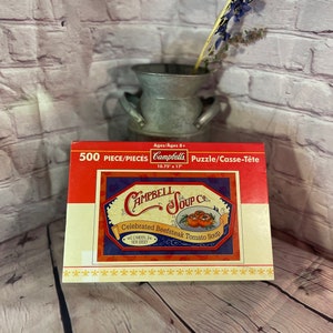 Puzzle vintage Campbell&#39;s Beefsteak Soupe aux tomates, boîte scellée non ouverte, Puzzle rétro, 500 pièces