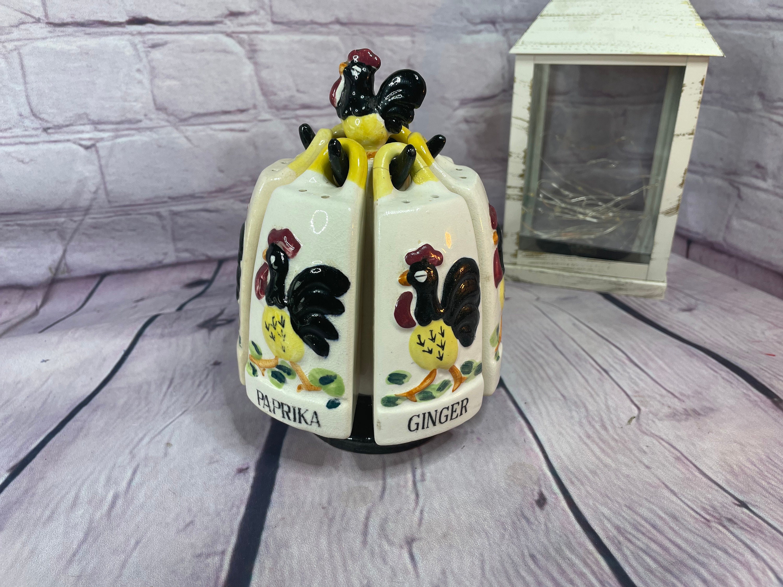 Ensemble Condiments Table Vintage - Déco Japonaise Bois & Céramique - Salière, Poivrière, Burettes à Huile Et Vinaigre
