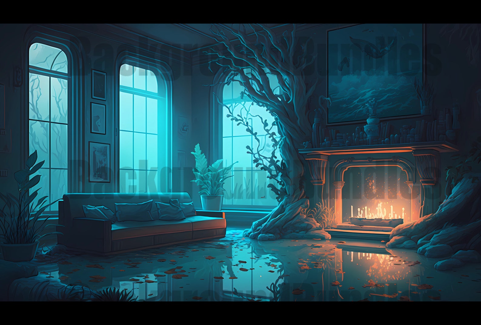 8x Vtuber Backgrounds for Streaming, Fire and Water, Vtuber Background