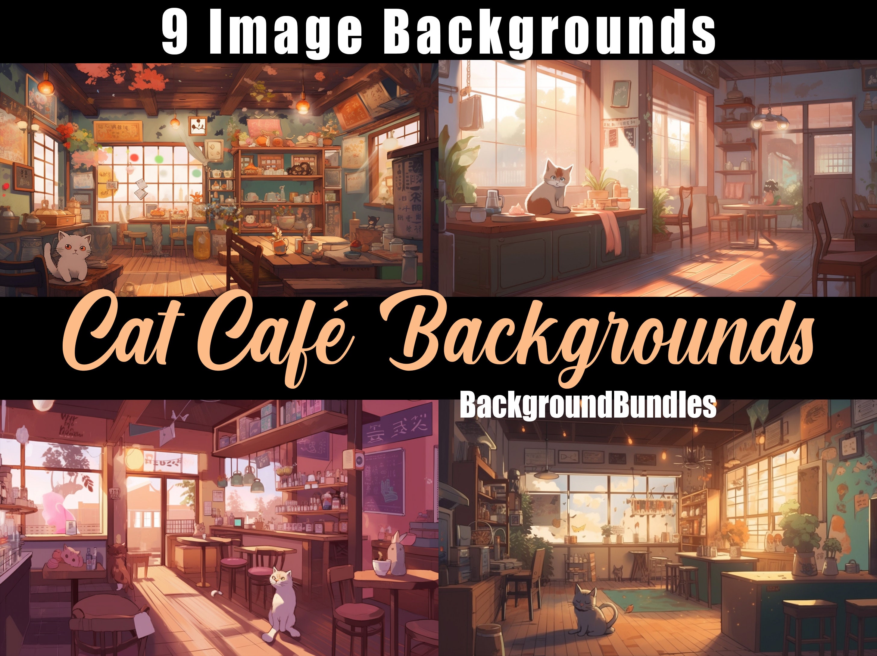 9x Vtuber Backgrounds For Streaming, Cat Cafe Rooms , VTuber Background, Stream Overlay, Virtual Background, Twitch Background, Anime