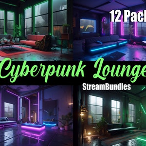 12x Vtuber Backgrounds For Streaming, Cyberpunk Lounge, VTuber Background, Stream Overlay, Virtual Background, Twitch Background, Anime
