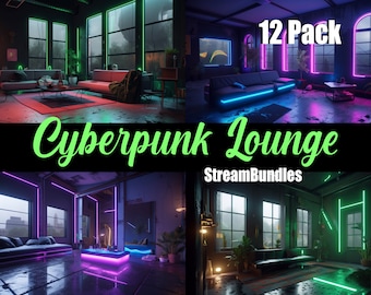 12x Vtuber Hintergründe für Streaming, Cyberpunk Lounge, VTuber Hintergrund, Stream Overlay, Virtueller Hintergrund, Twitch Hintergrund, Anime