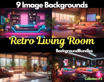 9x Vtuber Hintergründe für Streaming, Retro Wohnzimmer, VTuber Hintergrund, Stream Overlay, Virtueller Hintergrund, Twitch Hintergrund, Anime