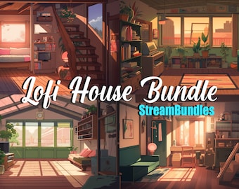 8x Vtuber Hintergründe für Streaming, Lofi House VTuber Hintergrund, Stream Overlay, Virtueller Hintergrund, Twitch Hintergrund, Anime Lofi Theme