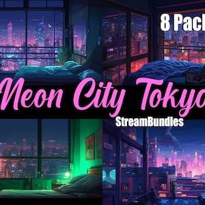 8x Vtuber Backgrounds For Streaming, Neon Tokyo Rooms , VTuber Background, Stream Overlay, Virtual Background, Twitch Background, Anime
