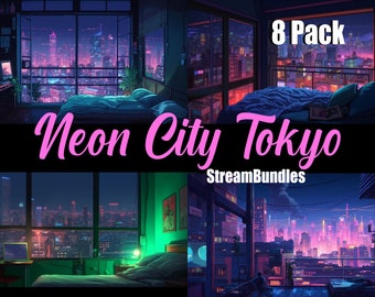 8x Vtuber Hintergründe für Streaming, Neon Tokyo Räume, VTuber Hintergrund, Stream Overlay, Virtueller Hintergrund, Twitch Hintergrund, Anime
