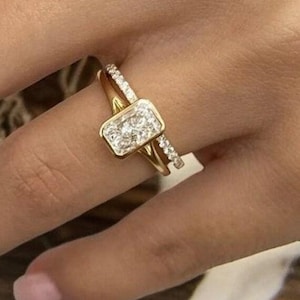 2 CT Radiant Cut lab grown Split Shank Bezel Set for Engagement ring 14K Solid Gold Bridal Set ring for women Pave set Wedding Gifts Ring