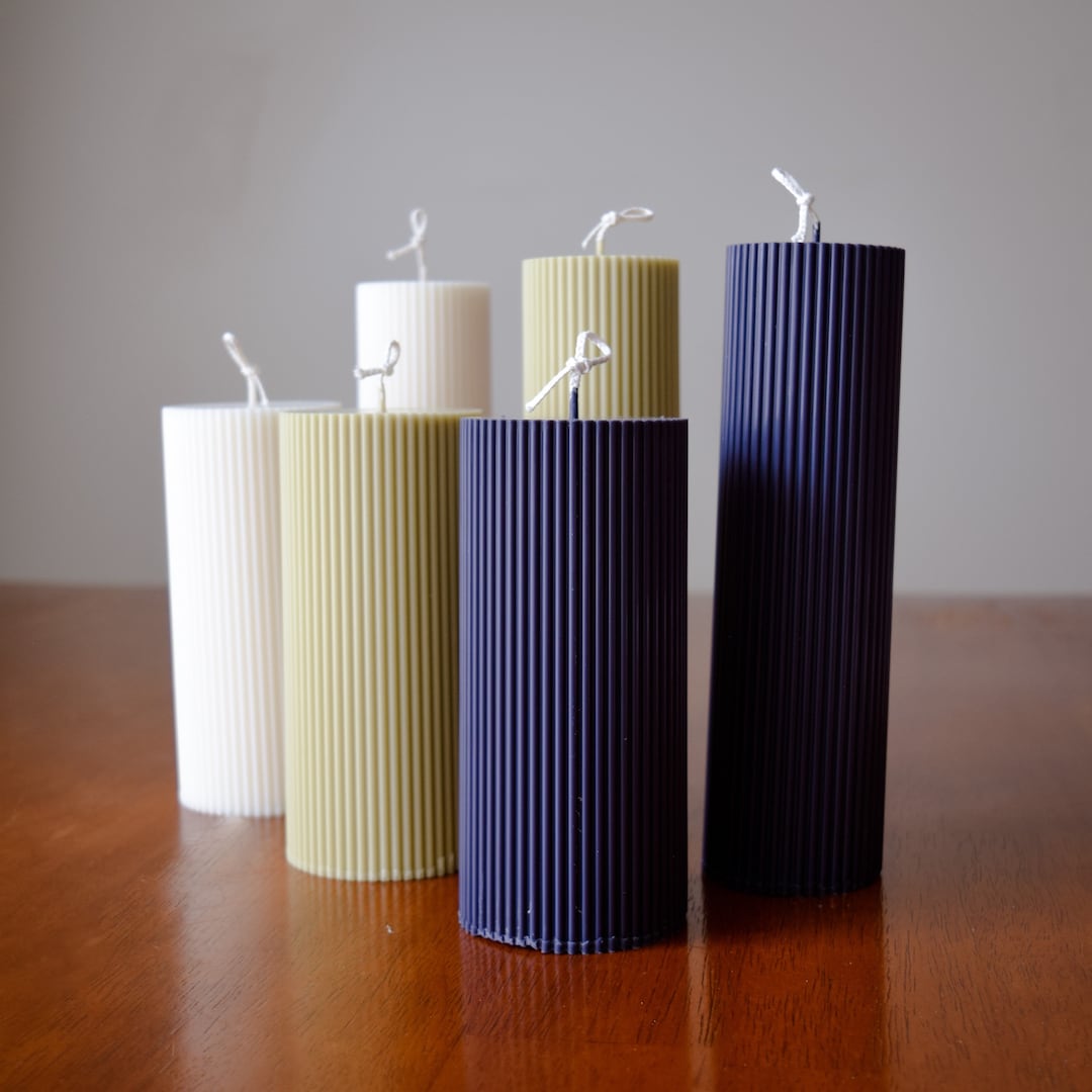Handmade Ribbed Soy Wax Pillar Candle Set Scented Soy Wax Etsy