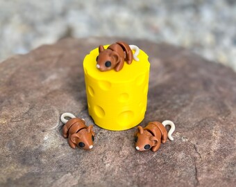 Mouse 3-Pack with Large Cheese Container | Zou3D | Articulated Sensory Fidget Toy