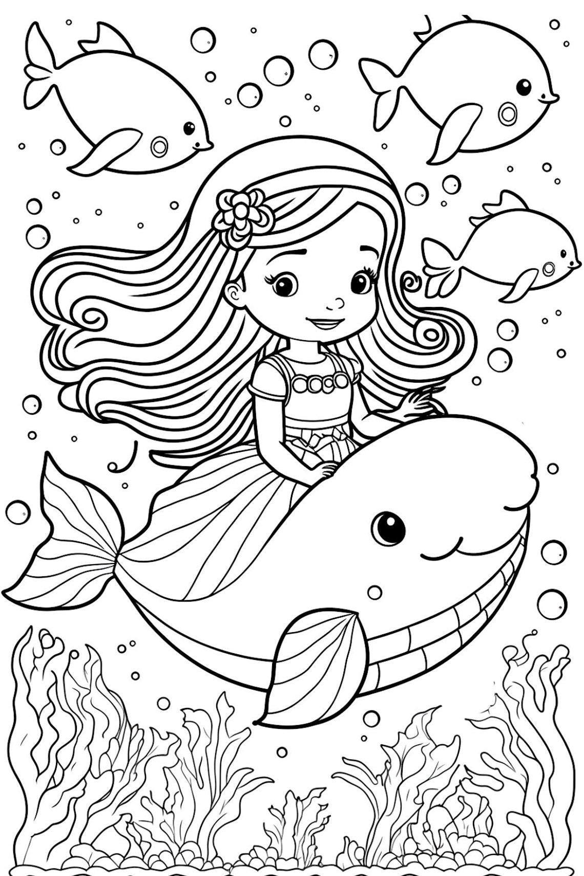 Mermaid Coloring Pages for Kids, Mermaid Coloring Pages, Coloring Pages, Printable, Digital ...