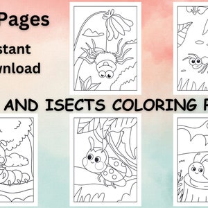 Bugs and Insects Coloring Pages For Kids, Bugs and Insects coloring book, coloring pages, coloring pages for, digital download, printable image 1