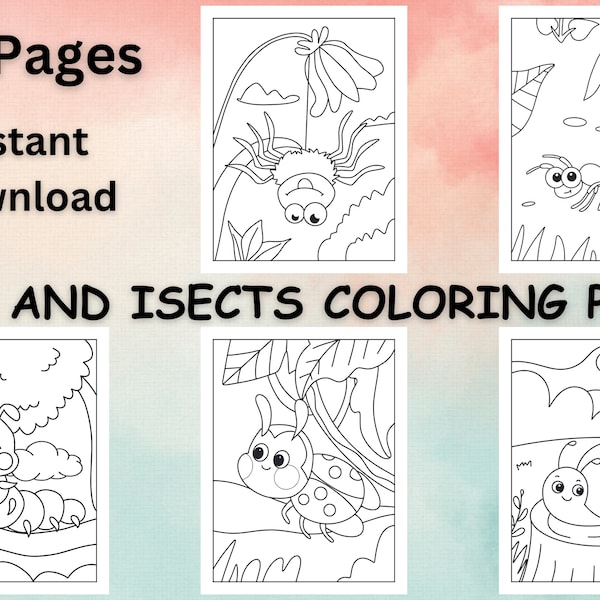 Bugs and Insects Coloring Pages For Kids, Bugs and Insects coloring book, coloring pages, coloring pages for, digital download, printable