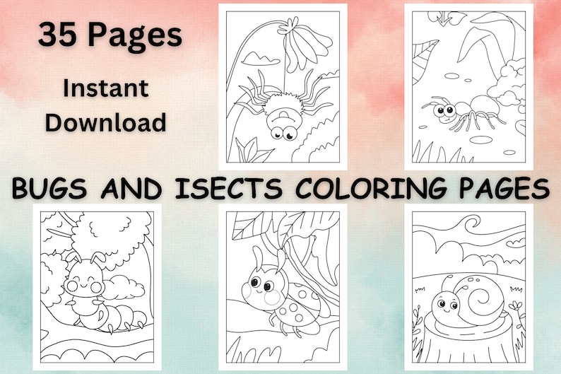 Bugs and Insects Coloring Pages For Kids, Bugs and Insects coloring book, coloring pages, coloring pages for, digital download, printable image 1