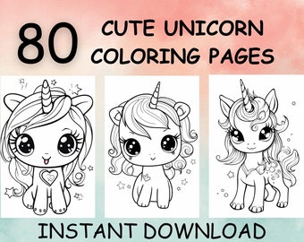 80 Cute Unicorn Coloring Pages For Kids, Unicorn coloring pages, kids coloring pages, printable, digital download