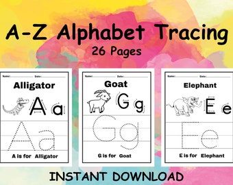 AZ A-Z Alphabet Tracing For Kids, Alphabet tracing for kids, letter tracing, abcs, digital download, printable