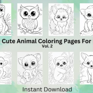 150 Cute Animal Coloring Pages For Kids, Cute Animal Coloring pages, animal coloring pages, kids coloring pages, digital download, printable