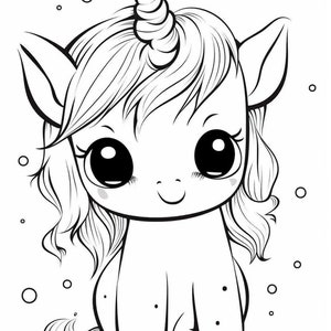 80 pagine da colorare di unicorno carino per bambini, pagine da colorare di unicorno, pagine da colorare per bambini, stampabili, download digitale immagine 2
