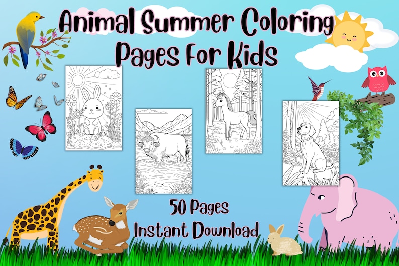 Animal Summer Coloring Pages for Kids, Animal Coloring Pages for Kids