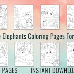 Little Elephants Coloring pages for Kids, elephant coloring pages, kids coloring pages, Printable Coloring pages, digital download