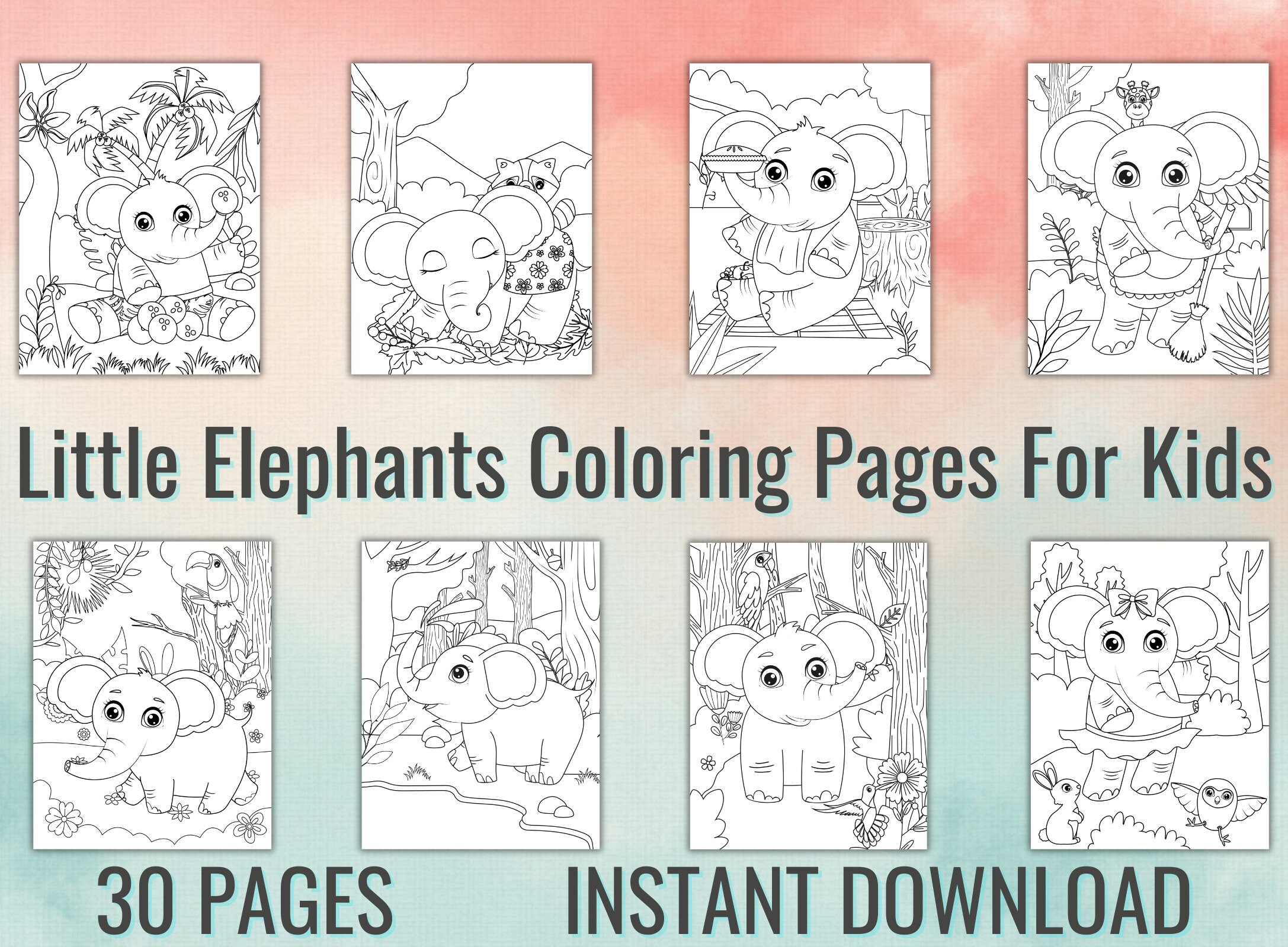 Little Elephants Coloring Pages for Kids, Elephant Coloring Pages, Kids ...
