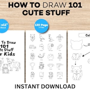 How to Draw 101 Cute Stuff For Kids, How to draw, How to draw for kids, digital download, printable