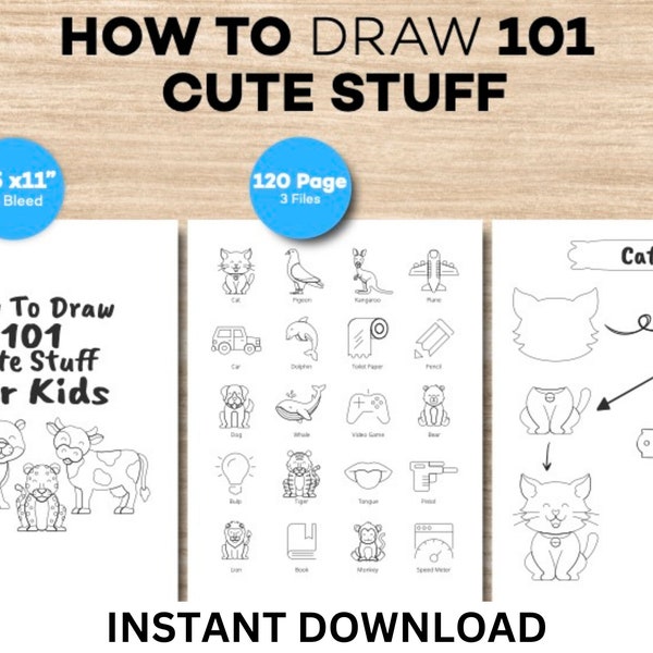 How to Draw 101 Cute Stuff For Kids, How to draw, How to draw for kids, digital download, printable