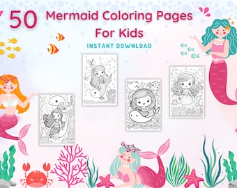 Mermaid Coloring Pages For Kids, Mermaid Coloring pages, coloring pages, printable, digital download