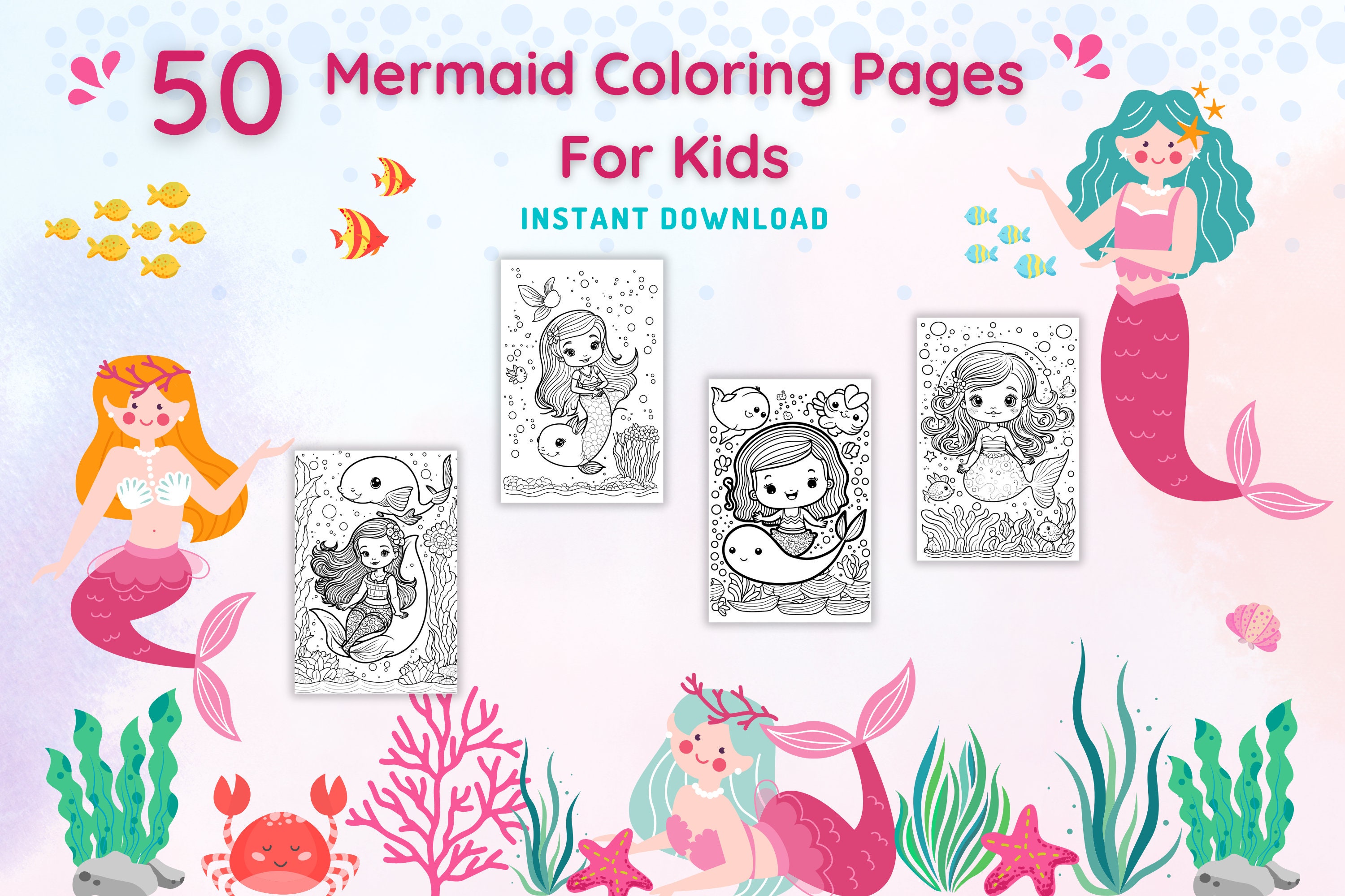 50 Mermaid Coloring Pages (Free PDF Printables)