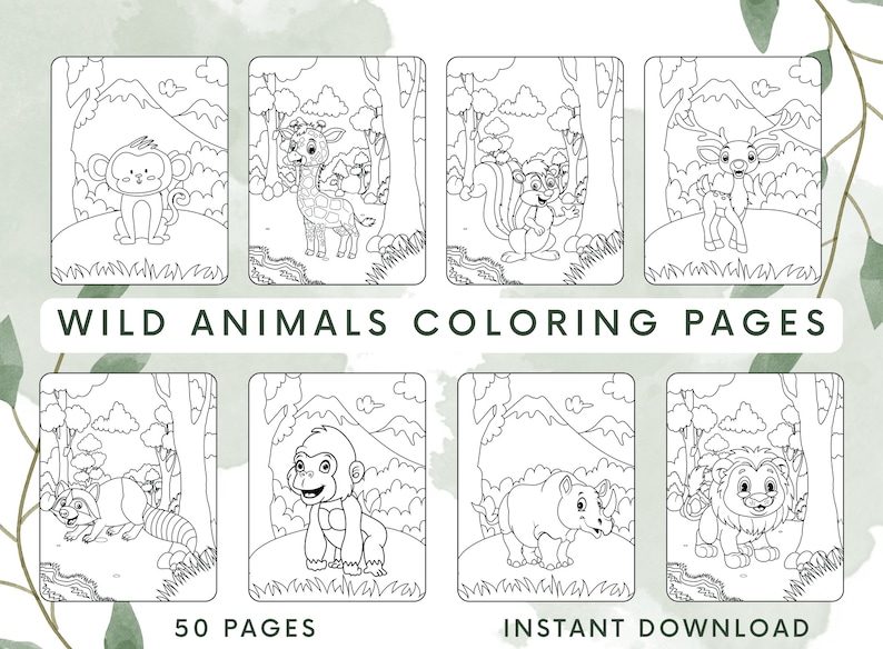 Wild Animals Coloring Pages for Kids, Wild Animals Coloring Book for