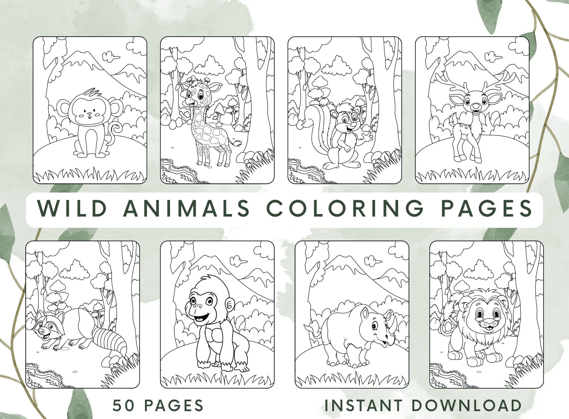 Wild Animals Coloring Pages for Kids, Wild Animals Coloring Book for