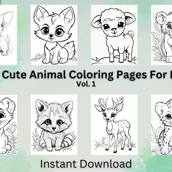 120 Cute Animal Coloring Pages For Kids Vol. 1, Cute Animal Coloring Pages for kids, kids coloring pages,  digital download, printable