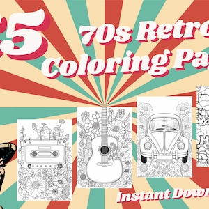 70s Retro Coloring Pages, coloring pages,  adult coloring pages, retro adult coloring pages, positive coloring pages, printable, digital