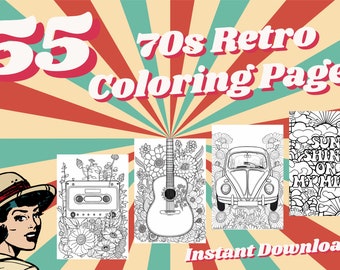 70s Retro Coloring Pages, coloring pages,  adult coloring pages, retro adult coloring pages, positive coloring pages, printable, digital