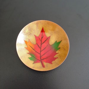 Vintage Red Maple Leaf Gold Enamel Trinket Dish - A. Gagnon