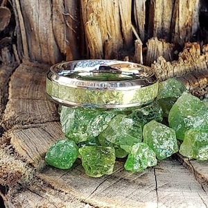 Harmony Ring - Tsavorite Crystal Inlay, Tungsten Titanium Ceramic, Men Women, Wedding Ring, His Hers Promise, Engagement Ring