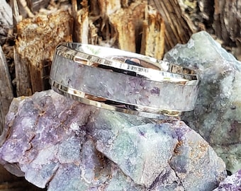 Colorado Ring - Fluorite Crystal Inlay Ring, Tungsten Titanium Ceramic, Men Women, Wedding, His Hers Promise, Engagement Rings 8mm 6mm
