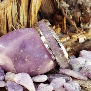 Lilac Ring - Lepidolite Crystal Inlay, Tungsten Titanium Ceramic, Men Women, Wedding Ring, His Hers Promise, Engagement Ring 8mm 6mm
