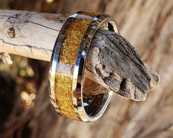 Midas Ring - 24k Gold Inlay, Tungsten Titanium Ceramic, Men Women, Wedding Ring, His Hers Promise, Engagement Ring 8mm 6mm