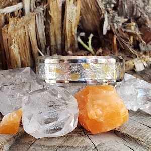 Sol Ring - Herkimer Diamond & Sunstone Crystal Inlay, Tungsten Titanium , Men Women, Wedding Ring, His Hers Promise, Engagement Ring 8mm 6mm