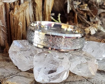 Polaris Ring - Herkimer Diamond Crystal Inlay Ring, Tungsten Titanium, Men & Women, Wedding Ring, His Hers Promise, Engagement Ring 8mm 6mm