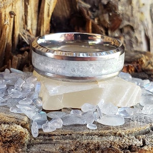Moon Spirit Ring - Moonstone Crystal Inlay, Tungsten Titanium Ceramic, Men Women, Wedding Ring, His Hers Promise, Engagement Ring 8mm 6mm