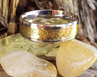 Aura Ring - Citrine Crystal Inlay, Tungsten Titanium Ceramic, Men Women, Wedding Ring, His Hers Promise, Engagement Ring 8mm 6mm