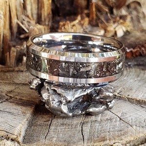 Iron Sky Ring - Gibeon Meteorite Inlay, Tungsten Titanium Ceramic, Men Women, Wedding Ring, His Hers Promise, Engagement Ring 8mm 6mm
