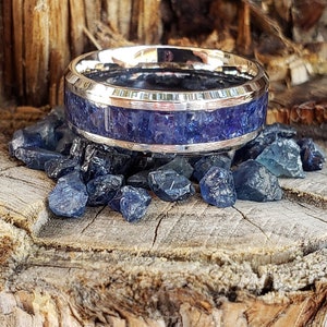 Wisdom Ring Blue Sapphire Crystal Inlay Tungsten Ceramic Men