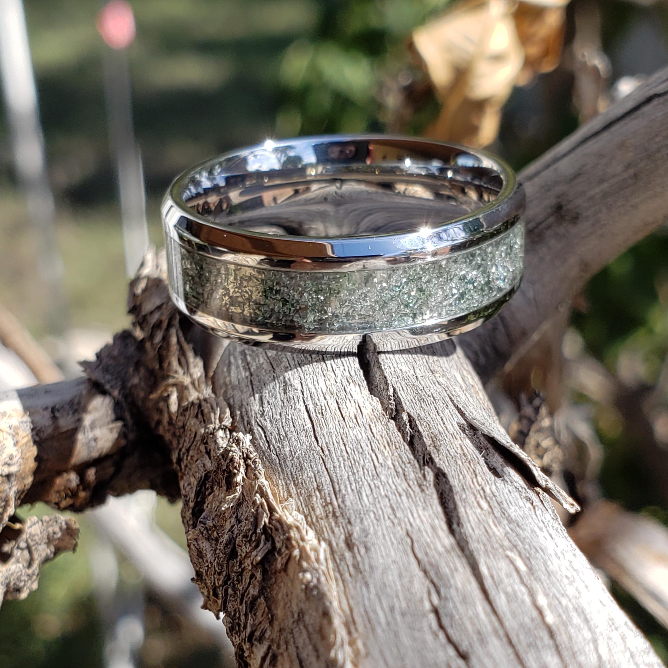 Phantom Ring - Green Phantom Quartz Crystal Inlay, Tungsten