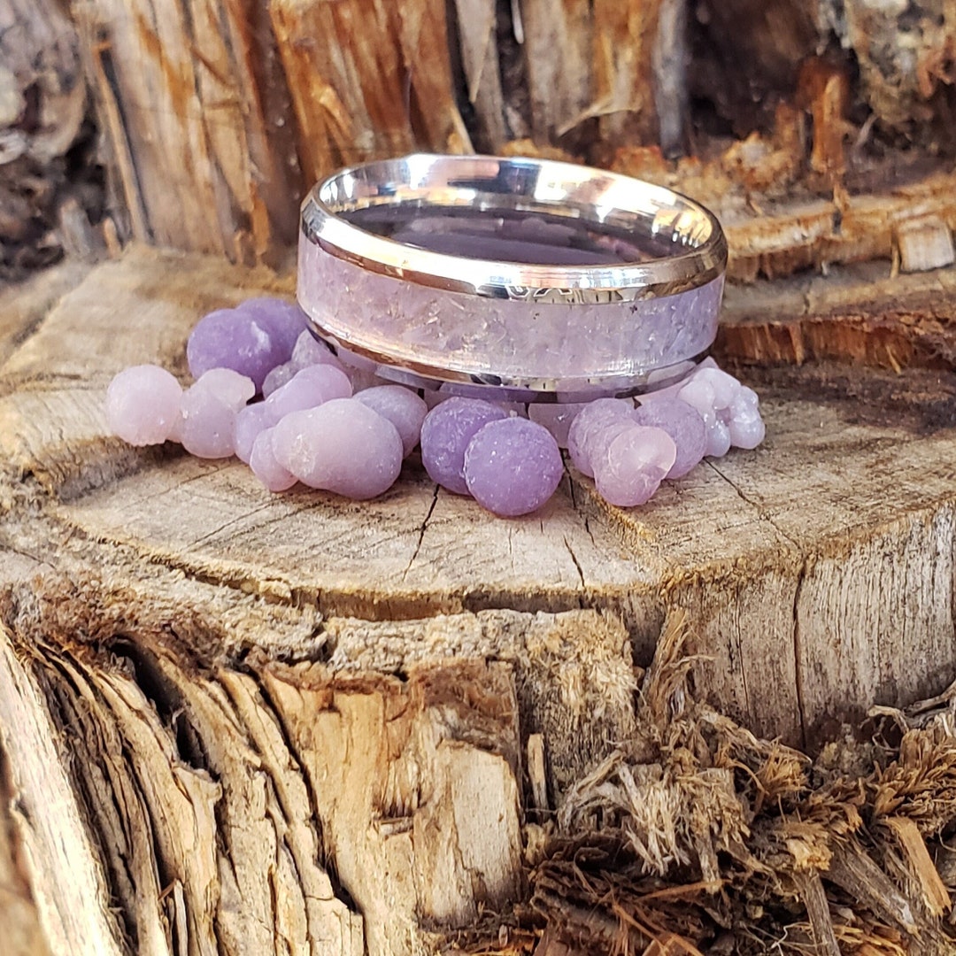 Celestial Ring - Grape Agate Crystal Inlay, Tungsten Titanium Ceramic ...