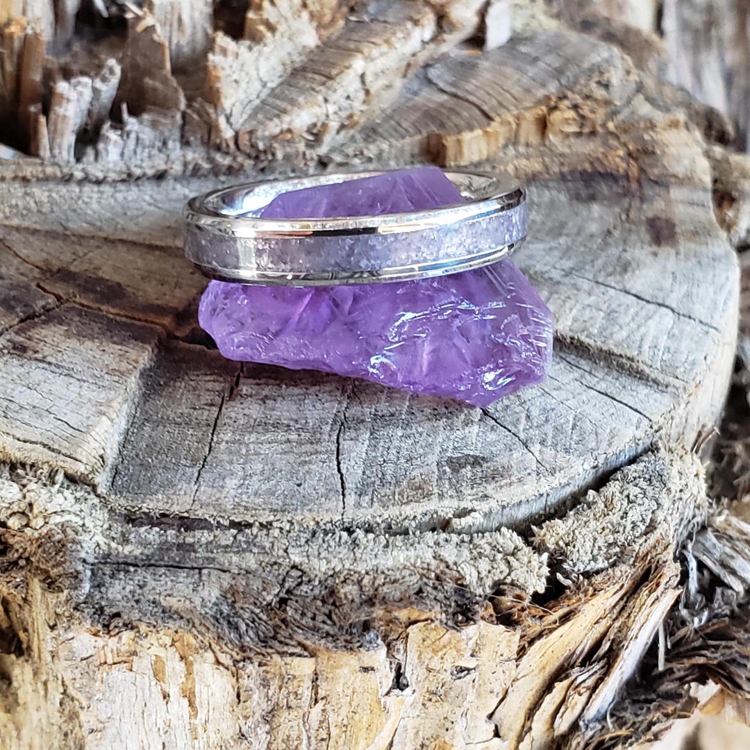 Serenity Ring - Amethyst Stacking Crystal Inlay, Tungsten Titanium ...